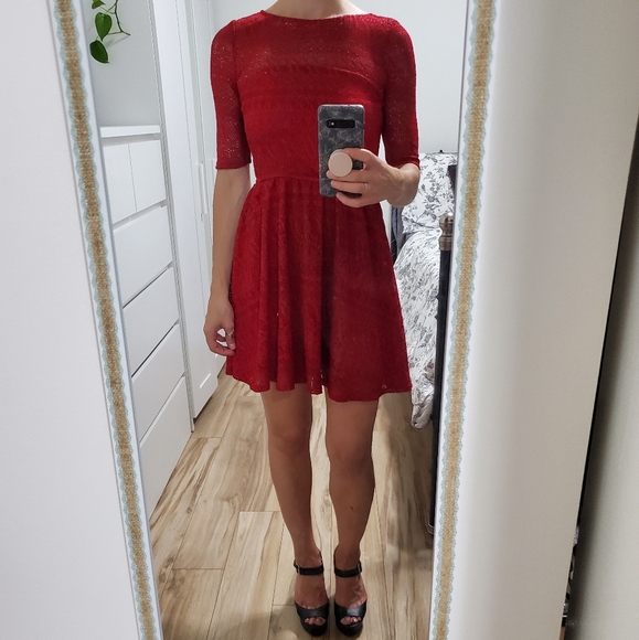 Dynamite 3/4 Sleeve Red Lace Dress - Small - Picture 1 of 2